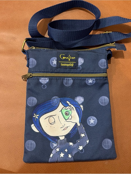 Loungefly Handbags - Loungefly Navy Coraline Crossbody with Blue Hair Artwork